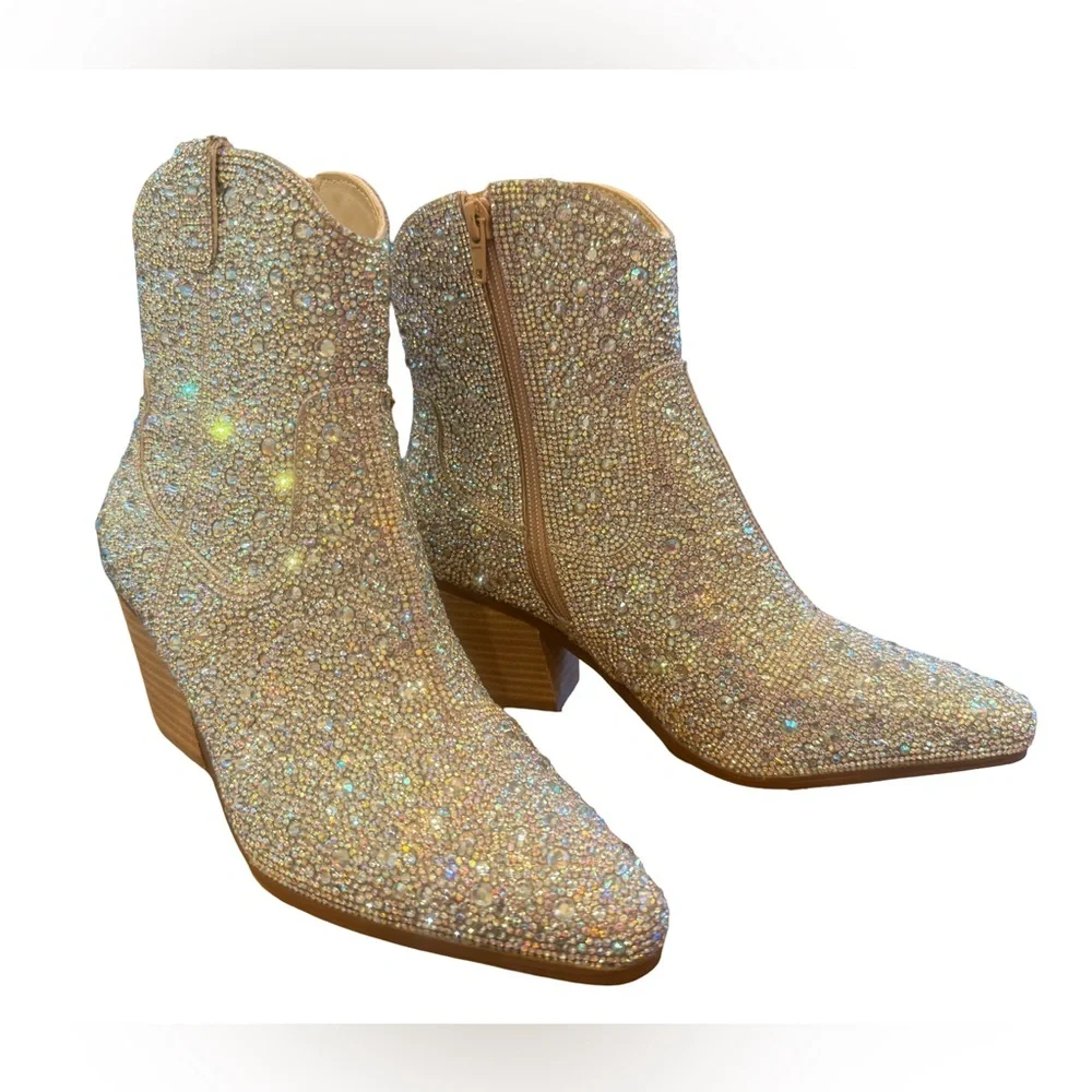 Betsey Johnson NWT Sz 6 Sparkling Crystal Heeled Western Boots (SH096) - Picture 10 of 14